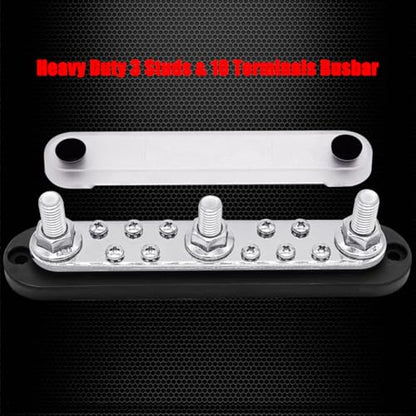 Ampper 3 x M10 Posts Power Distribution Block BusBar 10 M4 Screws, 7" Black - color: Black, size: 3M10+10M4