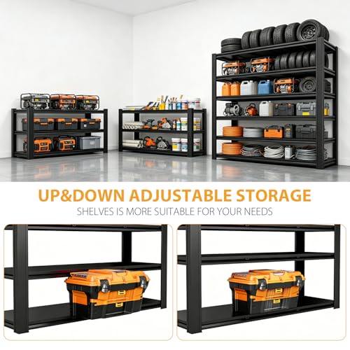 Heavy Duty Garage Shelving, 6 Tier Metal Adjustable Storage Shelves, 6000 Lbs Capacity, 84" H*55" W*24.05" D, Utility Organizer for Basement, Pantry, Kitchen, Warehouse, Black - size: 6T 84H*55W*24.05D