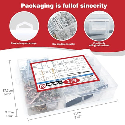 AMUNOK 279Pcs Heavy Duty Carbon Steel Pin Assortment, Hitch Lock & R-Clip - size: 18 Sizes