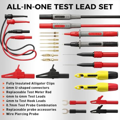 29-Piece Multimeter Test Leads Set, CAT.III 1000V / CAT.IV 600V Multimeter Probes with Alligator Clips, Piercing Probes, Needle Probe, Replaceable Probe Accessories, Soft PVC Volt Meter Lead - color: 29-Piece Multi-color