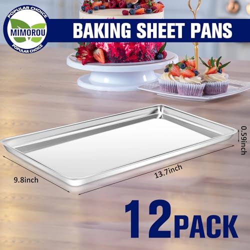 Mimorou 12 Pcs Stainless Steel Baking Sheet Cookie Pans, 13.7 x 9.8 Inches - size: 13.7 x 9.8 inches