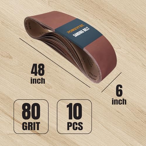 POWERTEC 6 x 48 Inch Sanding Belts, 10PK, 80 Grit Aluminum Oxide Belt Sander Sanding Belt for Bench Belt Sander, Wood & Paint Sanding, Metal Polishing (110530V) - size: 80 Grit, 10pk