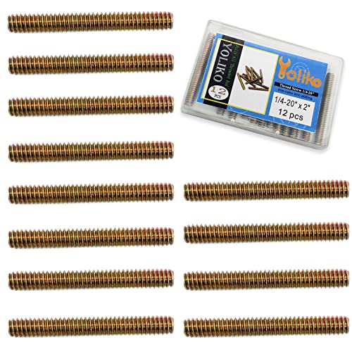 12pcs Color Zinc Fully All Threaded Rod Carbon Steel Long Thread Screw 1/4x2 for Furniture Garden Railing Mounting Assembly Fastening Steel Frame Connection Full Thread Rod for Furniture - size: Color-Zinc 1/4x2 Inch-12P