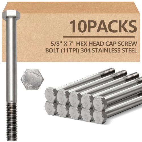10 Pack 5/8-11 x 7'' Hex Head Cap Screw Bolt 304 Stainless Steel - size: 5/8-11 x 7''