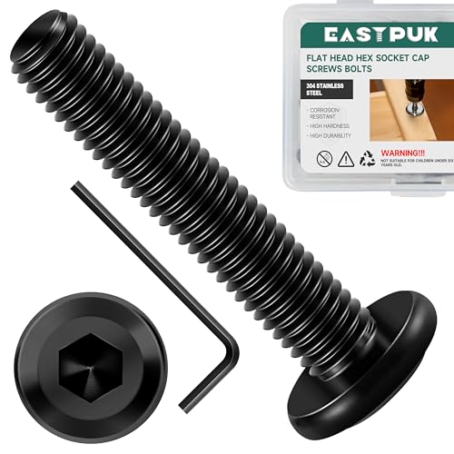 20Pcs M6-1.0 x 35mm Flat Head Socket Cap Screws Bolts 304 Stainless Steel Black Zinc Plated Furniture Bolts, Fully Threaded M6 Bolt with Hex Spanner - size: M6 x 35mm