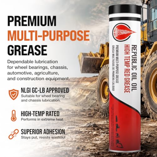 Republic Oil Premium Red #1 Lithium Complex Multi-Purpose Grease Tubes 10x14oz – High Temp Wheel Bearing Grease NLGI GC-LB for Chassis, Automotive, Agriculture, Construction, 30F to 300F Made in USA - size: 10 x 14 oz Tubes