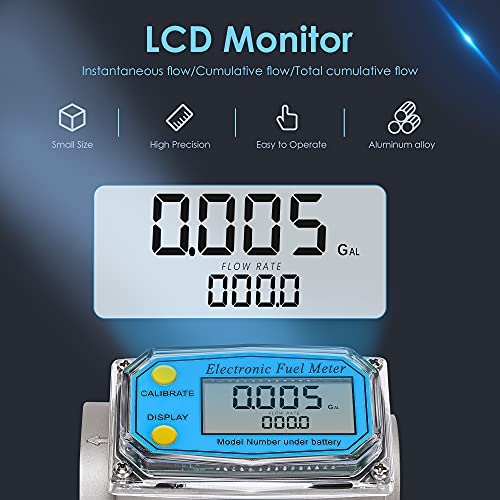CGOLDENWALL 1 inch 3/4 inch Turbine Flow Meter 2.5~26GPM Fuel Meter Digital Liquid Flowmeter with with 2 NPT Adapters Flow Meter for Water, Diesel, Kerosene, Gasoline with Gallon Unit - color: 1 inch 3/4 inch