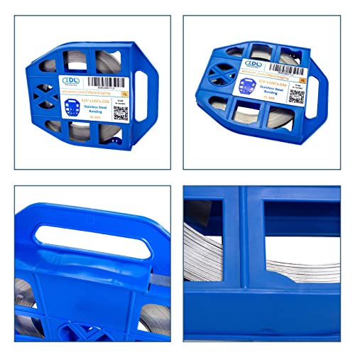 IDL Packaging 3/4" x 100' x .030" Stainless Steel 304 Banding in Plastic Self-Dispensed Case - Salts, Chemicals, Moisture, UV Rays, and Extreme Temperatures Resistant Banding with High Break Strength - size: 3/4" x 100' x 0.030", style: 304 stainless stee