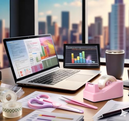XEUZK Desktop Tape Dispenser Kits with Weighted Nonskid Base Tape Dispenser- Includes 9 Rolls of Transparent Tape(0.71 Inch x 500 inches Each) & Pink Scissors, 2 Pcs Tweezers (Pink) - color: Pink