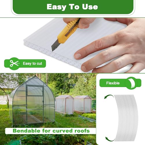 Quibbay 6PCS Polycarbonate Greenhouse Panels Sheets, 6' x 2' x 0.32'' Three-Layer Honeycomb Panels, UV Protected Corrugated Plastic Roof Panels, Clear Replacement Panels for Greenhouse Covering - style: 6' X 2' X 0.32''