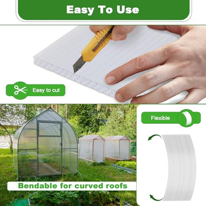Quibbay 6PCS Polycarbonate Greenhouse Panels Sheets, 6' x 2' x 0.32'' Three-Layer Honeycomb Panels, UV Protected Corrugated Plastic Roof Panels, Clear Replacement Panels for Greenhouse Covering - style: 6' X 2' X 0.32''