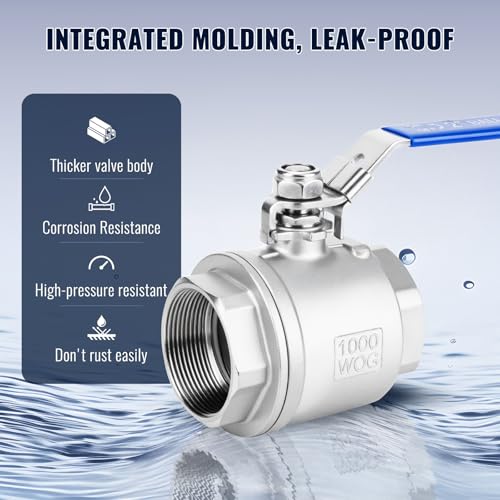 2 Pack 2" Ball Valves NPT Female Valve 304 Stainless Steel Full Port Locking Ball Valve Handle, Heavy Duty Shut Off Valve for Home and Industrial (2 Inch) - size: 2 Inch