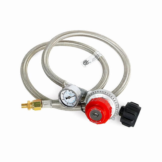 4FT High Pressure Propane Regulator with Gauge 0-30PSI Adjustable Stainless Steel Braided Hose for Turkey Fryers, Burners, Smokers, Wok Ranges & Outdoor Cooking - size: 4FT Stainless Steel Braided Hose