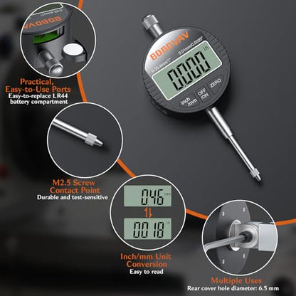 0-1"(0-25mm)/0.0005"(0.01mm) Digital Dial Indicator,Inch/MM Switch