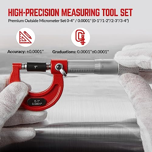Premium Outside Micrometer Set 0-4" / 0.0001", Red - color: Red