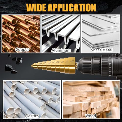 3PCS Titanium Step Drill Bit - 4241 HSS Step Bit with Two Straight Flutes - color: 3Pcs Straight