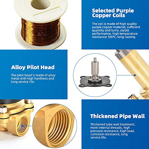 Brass Electric Solenoid Valve 12V 1/2"（inch） Pneumatic Air Valve Normally Colsed for Water Air Gas Fuel Oil - size: 1/2"-12V