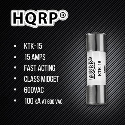 HQRP 2-Pack KTK-15 Midget Fast-Acting Digital Multimeter Fuse 15 A 600V 100kA IR Replacement for Bussmann KTK15, Limitron KTK-15A, Littelfuse KLK15 Compatible with Fluke P/N 892583, 3478712, Tektronix