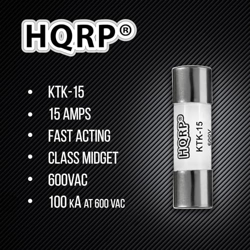 HQRP 2-Pack KTK-15 Midget Fast-Acting Digital Multimeter Fuse 15 A 600V 100kA IR Replacement for Bussmann KTK15, Limitron KTK-15A, Littelfuse KLK15 Compatible with Fluke P/N 892583, 3478712, Tektronix