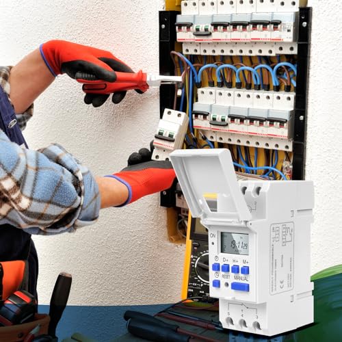 Yosoo Health Gear DIN Rail Digital Programmable Timer Relay Switch, 110V, 16A, 8 Settings, LCD Display