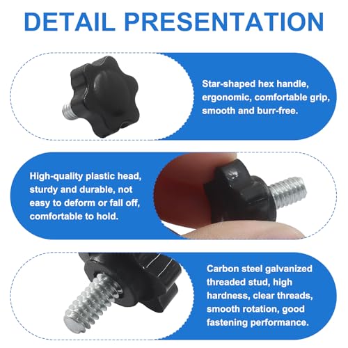 10Pcs 1/4"-20 Star Hand Knobs, Black, 1/4"-20 * 12 - size: 1/4"-20*12