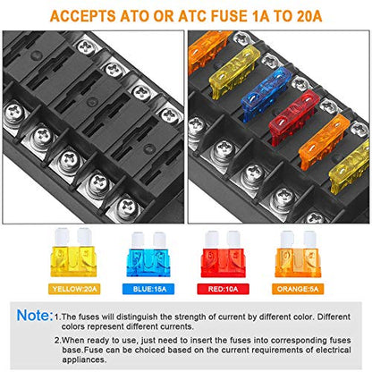ELECTOP 6 Way 12V/24V Fuse Block Blade with Negative Bus