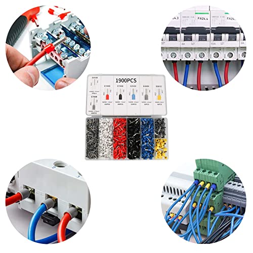 Ferrule Crimping and stripperring Tool Kit, Contain One AWG 23-7 (0.25-10mm²) Self-Adjustable Ratchet Wire Crimping Tool, Suitable for AWG10-24(0.2-6mm²) Wire Stripper and 1900PCS Wire Terminals - size: 1900pcs + Crimping Tool + Wire Stripper