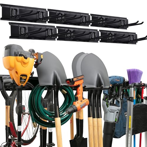 TIDYME Garage Tool Organizer Wall Mount, 96", 6 Racks 12 Hooks, 600 lbs - size: 96" Carbon Steel with 6 Racks & 12 Hooks