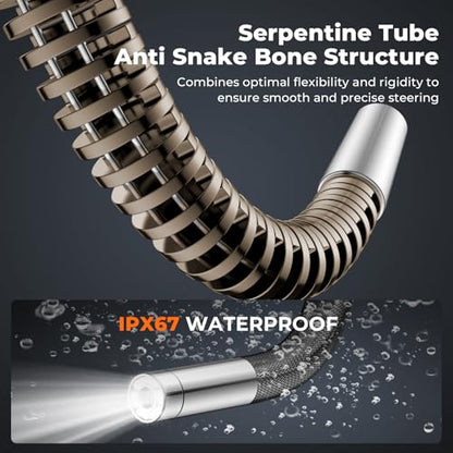 Two-Way Articulating Borescope with Light, 0.24in Industrial Endoscope Inspection Camera, 5-inch IPS Screen 5ft Waterproof Flexible Snake Tube 5000mAh Battery for Car Wall Pipeline Machine Maintenance