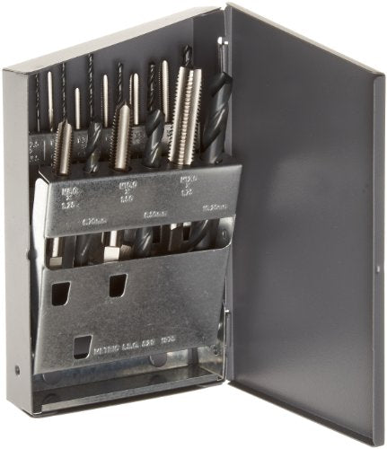 Chicago Latrobe 52541 HM18 High-Speed Steel Jobber Length Drill Bit and Tap Set with Metal Case, Black Oxide Drill Bits/Uncoated Taps, Metric, 18-piece, Metric Drill Bit Sizes, M2.5 to M12 Tap Sizes - size: 2.05 mm to 10.2 mm