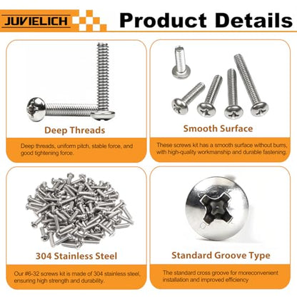 100PCS #6-32 x 1/2" Machine Screws, Phillips Pan Head, 304 Stainless Steel - size: 6#-32 x 1/2"
