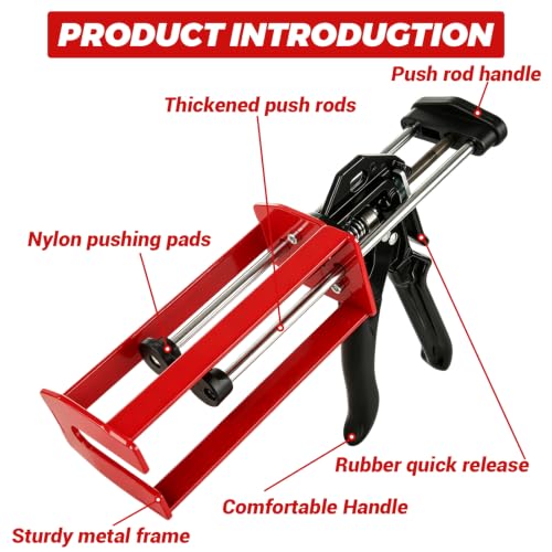 Epoxy Gun Dual Cartridge 200 ml / 215 ml (1:1 & 2:1), Manual 2 Part Epoxy Gun for Panel Bonding, Structural, Fillers, Plastic Repair, Red