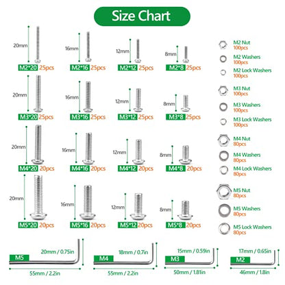 1440PCS Metric Screw Aassortment Kit, Stainless Steel M2 M3 M4 M5 Bolts - size: SS M2 M3 M4 M5 1440pcs 2