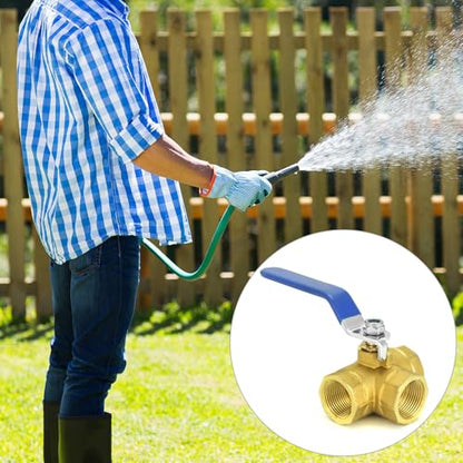 QWORK 3-Way T-Port Forged Brass Ball Valve, NPT Female Full Port, 400WOG, 3/4 Inch Shut Off Diverter Valve for Plumbing, Air, Oil Lines - size: DN20