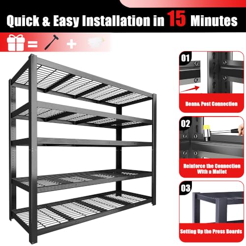 84" H Heavy Duty Wire Garage Shelving, 5-Tier Adjustable Industrial Metal Storage Shelving Unit,Standing Storage Rack for Warehouse and Basement, 24" D x 55" W x 84" H - size: 84"H × 54.9"W × 23.9"D