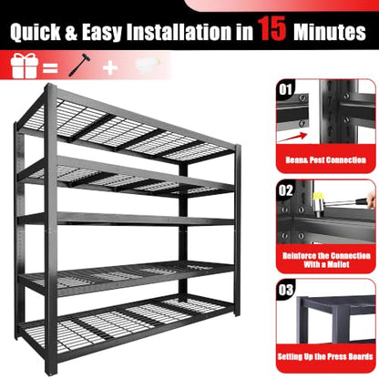 84" H Heavy Duty Wire Garage Shelving, 5-Tier Adjustable Industrial Metal Storage Shelving Unit,Standing Storage Rack for Warehouse and Basement, 24" D x 55" W x 84" H - size: 84"H × 54.9"W × 23.9"D