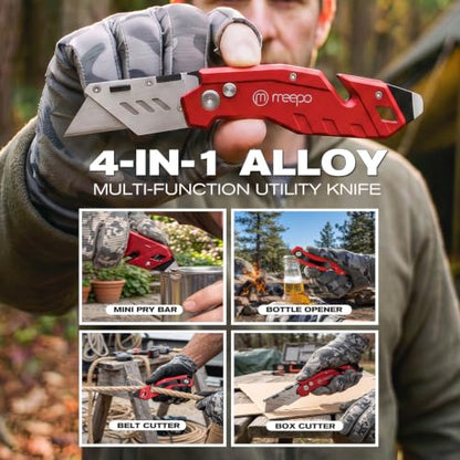 M MEEPO 2-Pack Box Cutter, Heavy Duty Folding Utility Knife, with 50 Blades - size: 2-PACK