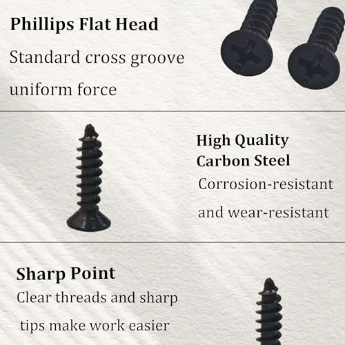 100PCS M3x12mm Black Phillips Flat Head Wood Screws Carbon Steel Self-Tapping Fasteners for Indoor Furniture Woodworking DIY Projects Cabinet Assembly Hardware - size: M3x12mm