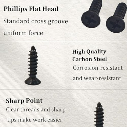 100PCS M3x12mm Black Phillips Flat Head Wood Screws Carbon Steel Self-Tapping Fasteners for Indoor Furniture Woodworking DIY Projects Cabinet Assembly Hardware - size: M3x12mm