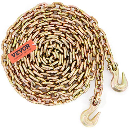 VEVOR 2 Pack Transport Binder Chain, 3/8" x 20' Tow Chain with Grab Hooks