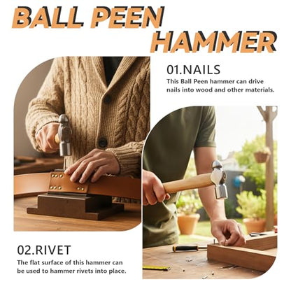 16oz Ball Peen Hammer for Metalworking - Small Ball Peen Machinist Hammer, 1.1lb Ball Pein Hammer for Riveting, Home Repair, Crafts, Woodworking, DIY & Furniture Assembly