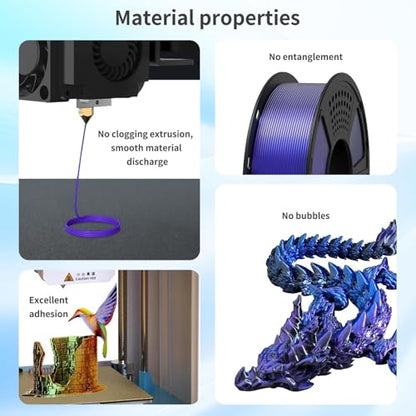 GIANTARM Silk PLA Tri Color Filament 1.75mm 1kg (2.2lb), Metallic Shiny Triple Color Red/Gold/Purple Silk PLA Filament, ±0.02mm Accuracy, Neatly Wound, Non-Clogging, Red& Gold & Purple - color: Red Gold Purple
