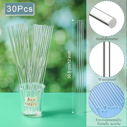 Zopeal 30 Pcs 12" Clear Acrylic Dowel Rod for Craft,0.16'' /4mm Diameter - size: 0.16 Inch (4 mm) Diameter