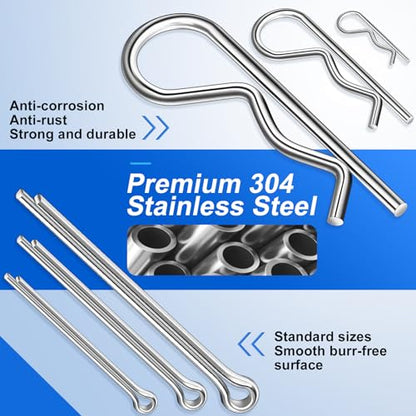 Cotter Pin Assortment Kit, 220PCS Cotter Pins 13 Sizes Premium 304 Stainless Steel Heavy Duty R Clips & Hairpin Split Pin Set, Hardware Pins for Automotive, Trailer, Pin Lock System - size: 220Pcs - 13 Sizes