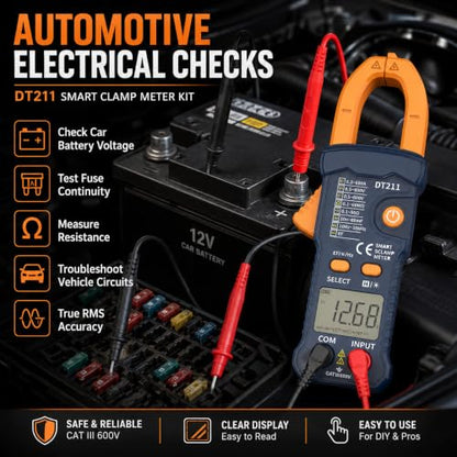 IZIO DT211 Mini Digital Clamp Meter, 600A AC Current Tester & 600V AC/DC Voltage Multimeter, True RMS, NCV Non-Contact Voltage Detector, Auto Range Resistance Capacitance Frequency Tester