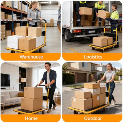 Heavy Duty Foldable Push Cart Dolly with 660 LBS Capacity - Collapsible Platform Truck with Swivel Wheels, Flat Bed Moving Wagon & Space Saving Handles - color: 660lbs-yellow