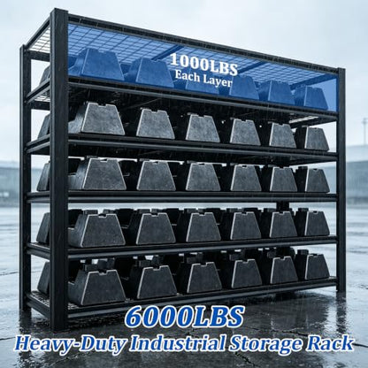 6 Tier Heavy Duty Metal Garage Storage Shelving, 62" W x 24" D x 84" H Adjustable Steel Storage Rack with 6000 LBS Total Load Capacity, Multipurpose Industrial Shelves for Warehouse Basement - size: 6T-62" W x 24" D x 84" H