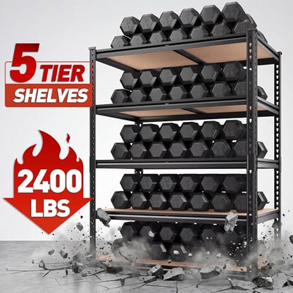 REIBII 2400LBS Garage Shelving,36" Wx16" Dx72" H Shelves for Basement - color: Black