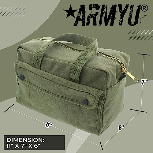 ARMYU Heavy Duty Small Tool Bag Tactical Cotton Canvas Mechanics Bag, 11" x 7" x 6", ACU Digital - Brass Zipper - color: ACU Digital - Brass Zipper