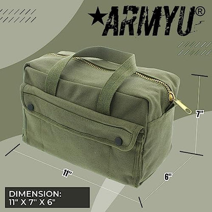 ARMYU Heavy Duty Small Tool Bag Tactical Cotton Canvas Mechanics Bag, 11" x 7" x 6", ACU Digital - Brass Zipper - color: ACU Digital - Brass Zipper